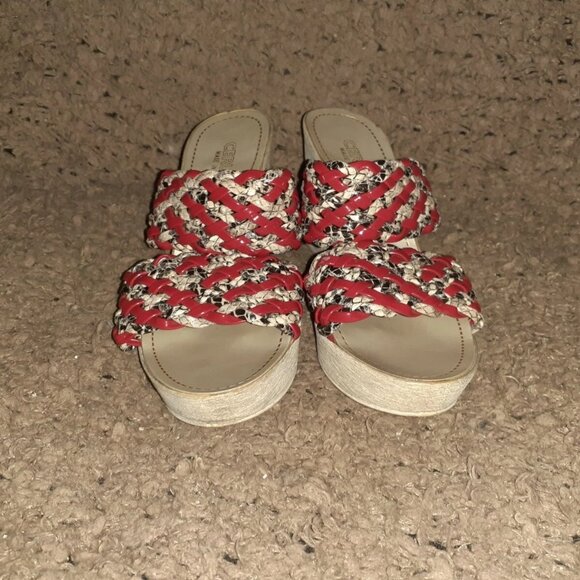 CERUTTI-Italy-Red Patent/Snakeskin Pattern Woven Leather Wedge-Sz 37-Excellent - Picture 3 of 7